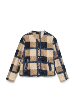 Chaqueta borrego estampado de cuadros