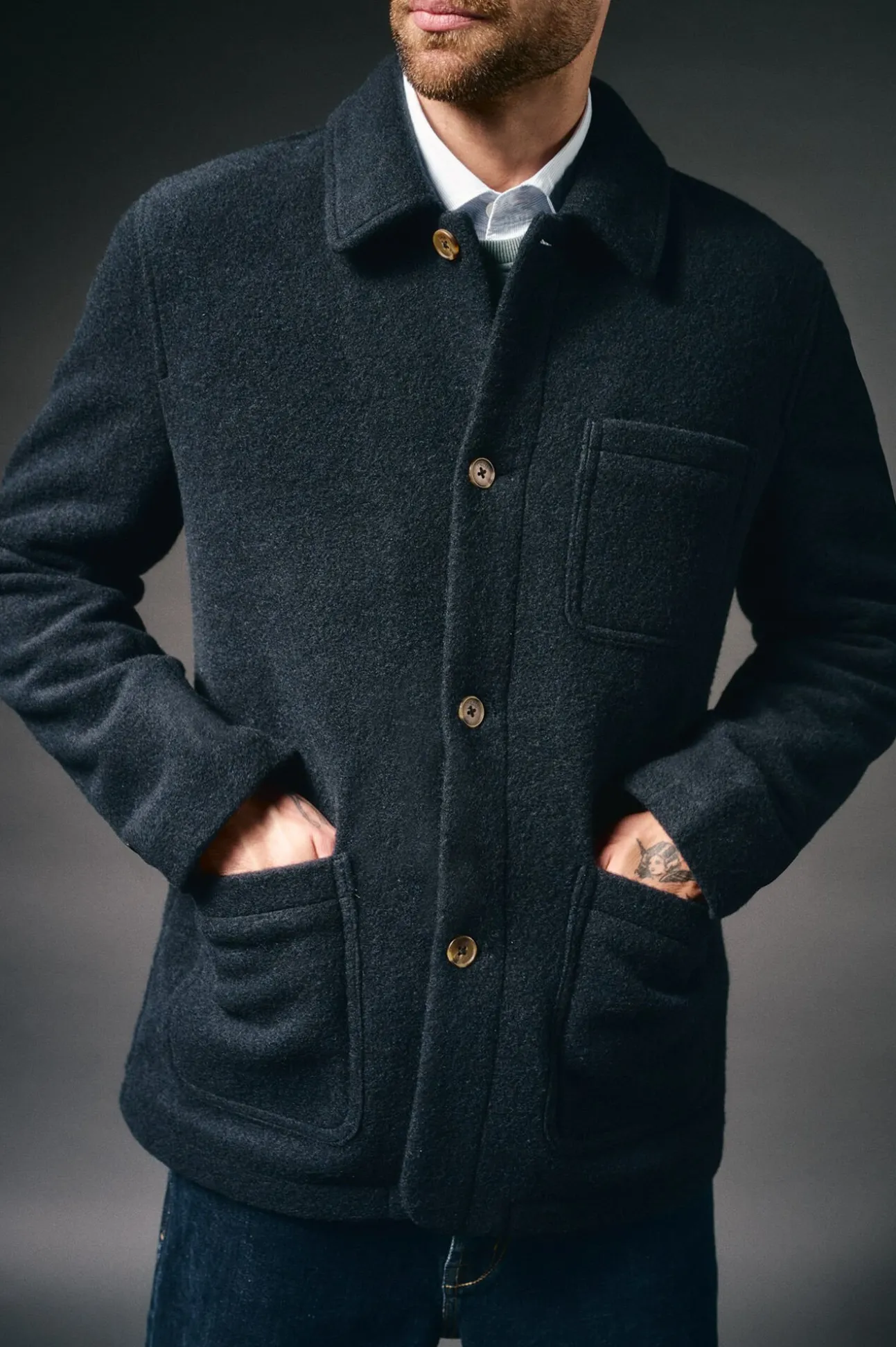 Chaqueta bouclé cuello camisero