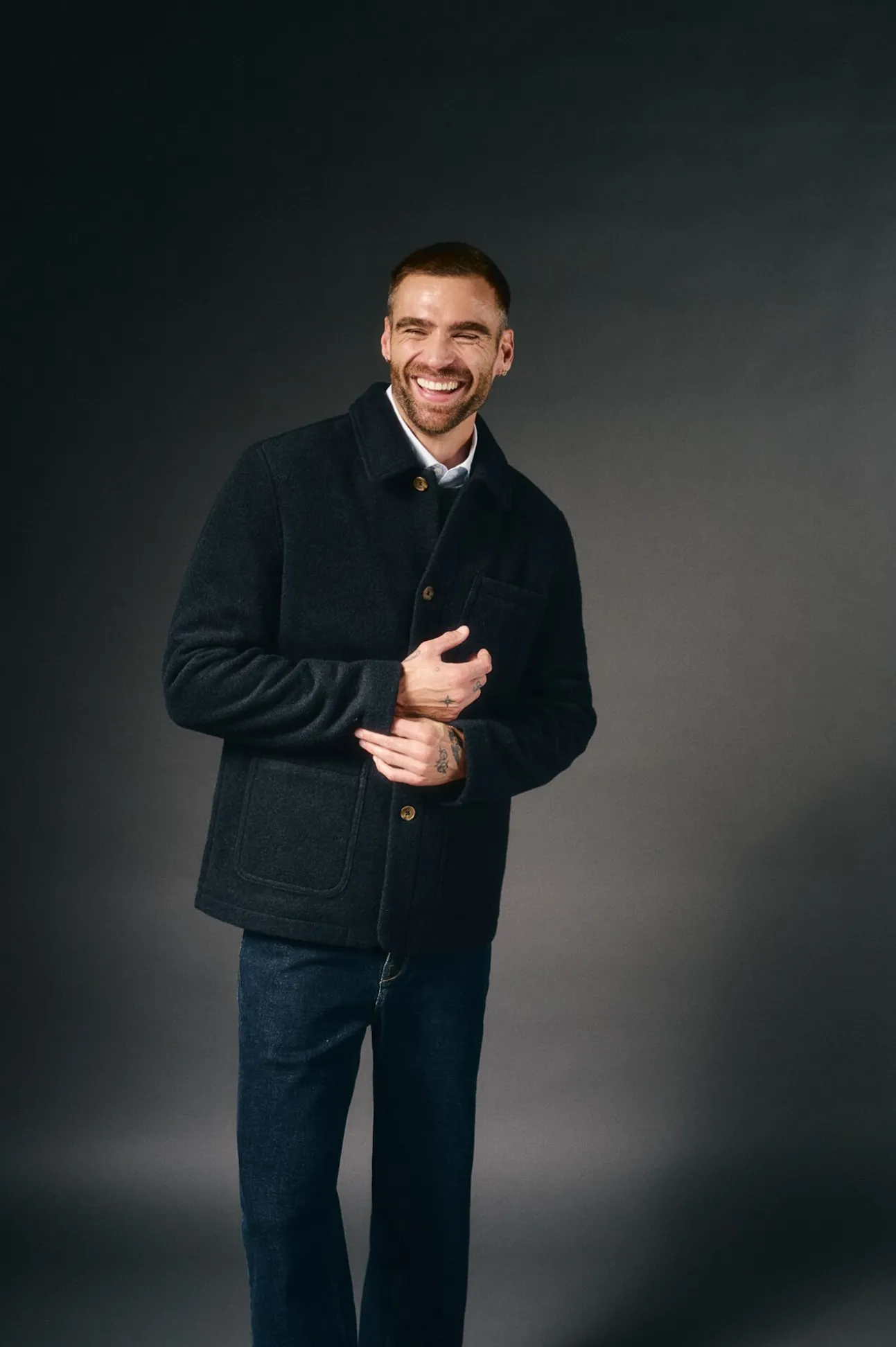 Chaqueta bouclé cuello camisero