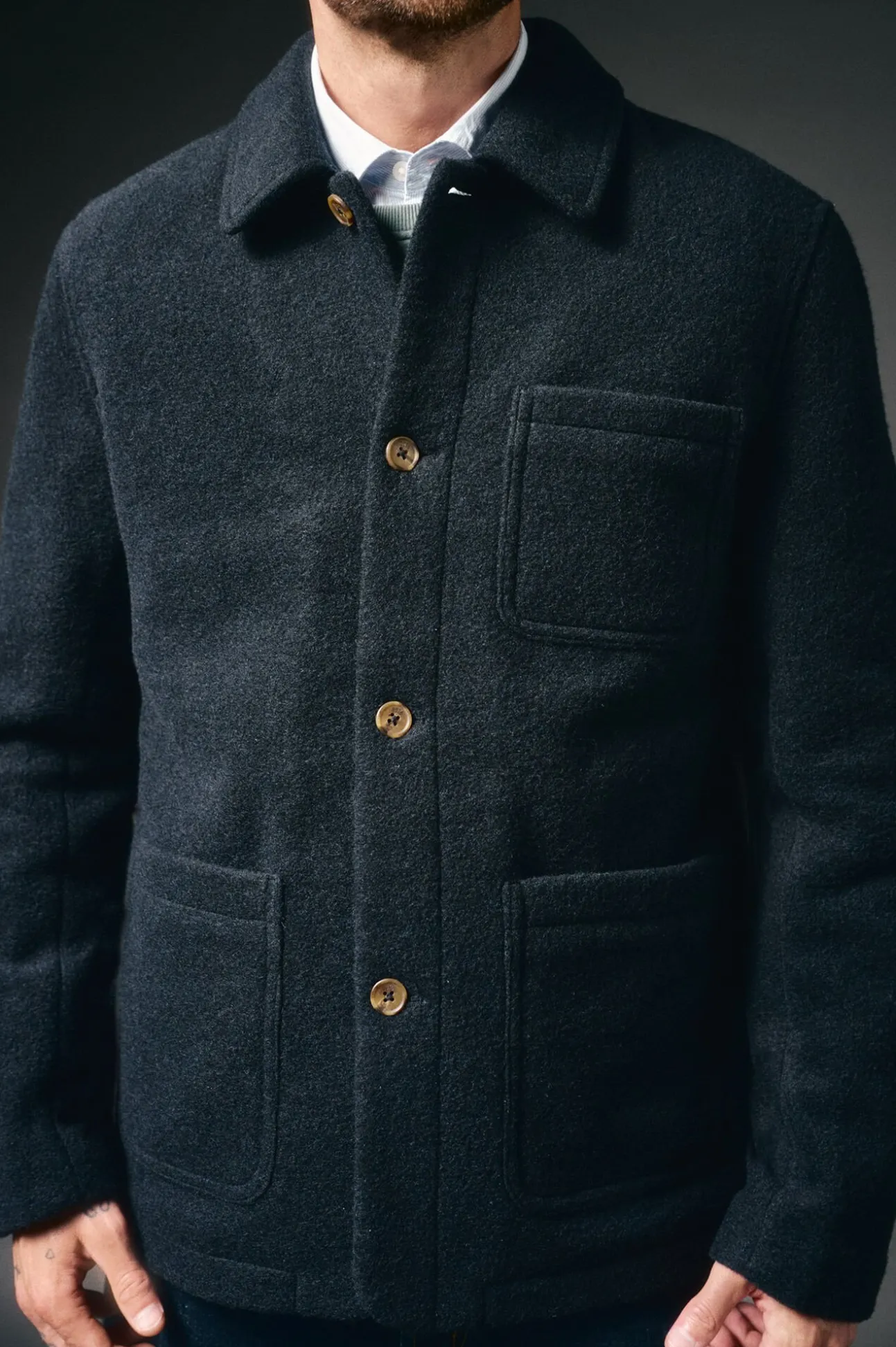 Chaqueta bouclé cuello camisero