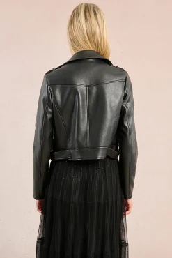 Chaqueta motera en tejido efecto cuero