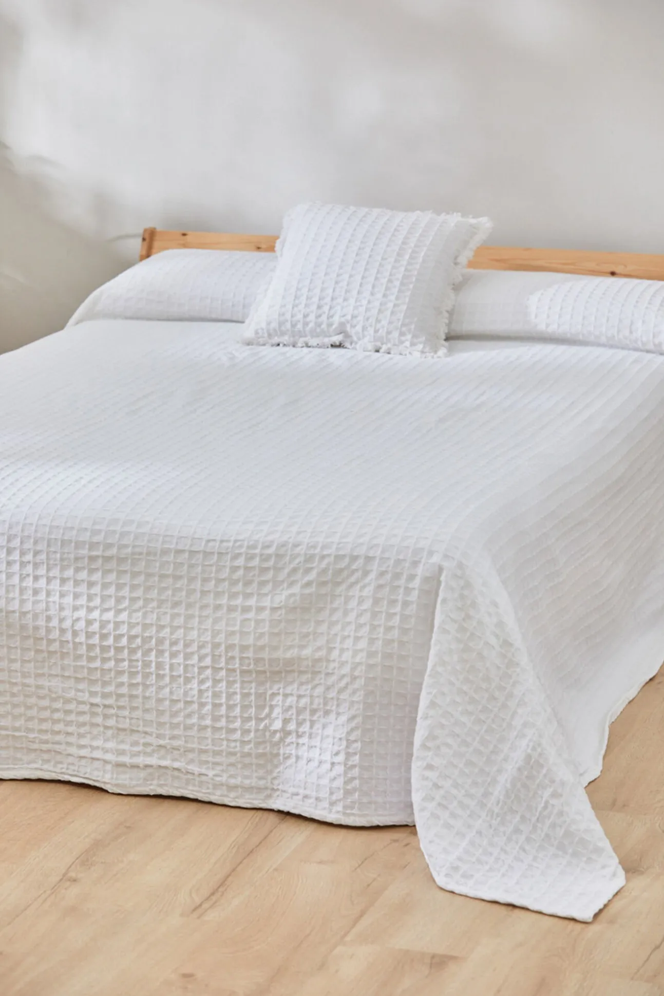 Colcha de algodón nido de abeja blanco Panal