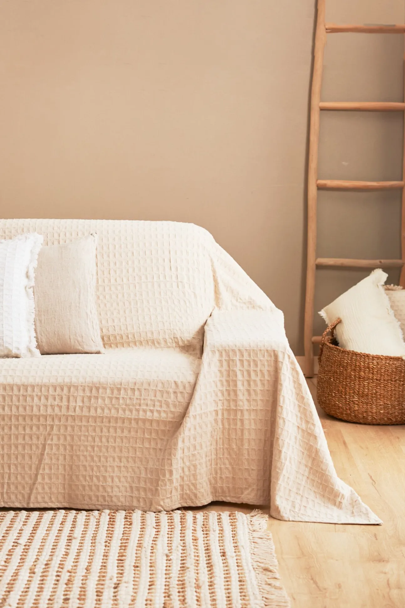 Colcha de algodón nido de abeja blanco Panal