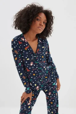 Conjunto pijama camisero Navidad azul