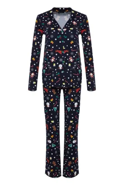 Conjunto pijama camisero Navidad azul