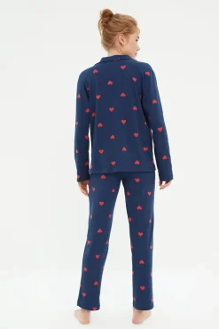 Conjunto pijama camisero azul corazones