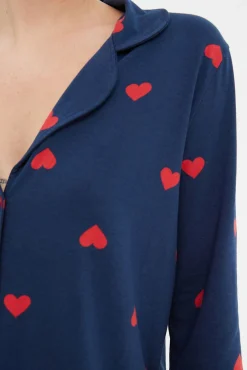 Conjunto pijama camisero azul corazones