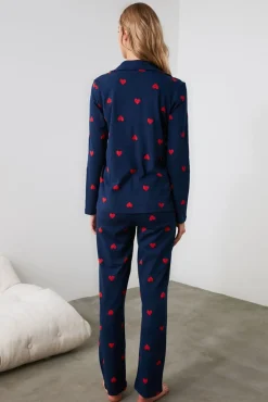 Conjunto pijama camisero azul corazones