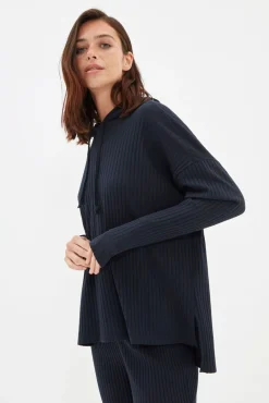 Conjunto pijama canalé con capucha azul