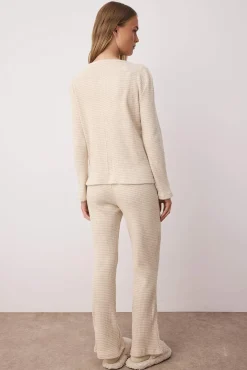 Conjunto pijama canalé cárdigan y pantalón
