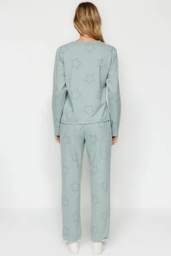 Conjunto pijama con estrellas menta100% algodón