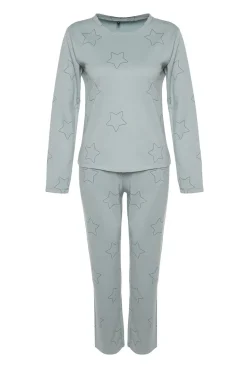 Conjunto pijama con estrellas menta100% algodón