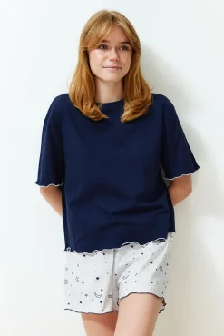 Conjunto pijama corto volantes estrellas azul