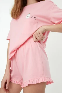 Conjunto pijama corto volantes rosa