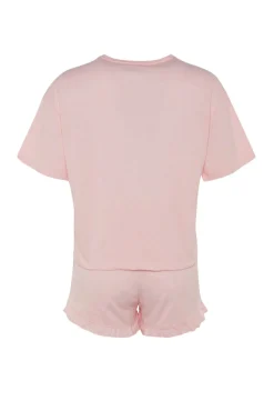 Conjunto pijama corto volantes rosa