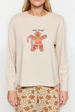 Conjunto pijama Galleta jengibre Navidad beige