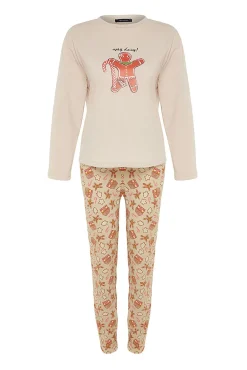 Conjunto pijama Galleta jengibre Navidad beige