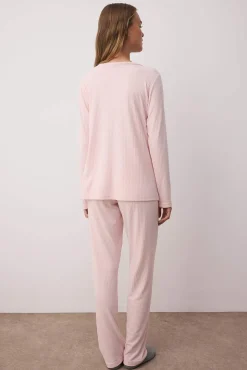 Conjunto pijama invierno canalé rosa