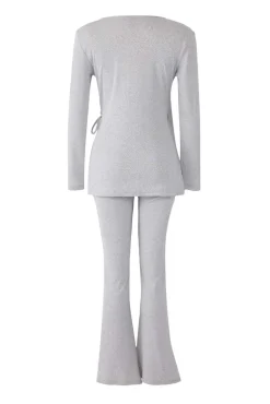 Conjunto pijama jaspeado cierre lazo gris