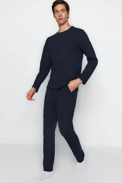 Conjunto pijama largo liso azul hombre