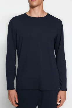 Conjunto pijama largo liso azul hombre