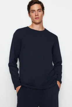 Conjunto pijama largo liso azul hombre