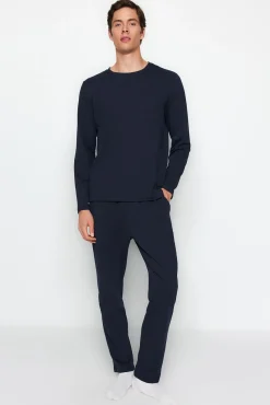 Conjunto pijama largo liso azul hombre