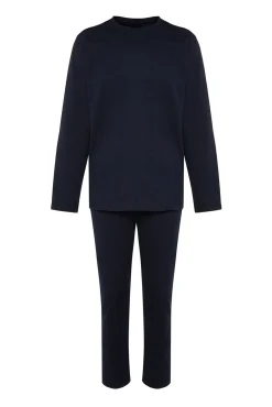 Conjunto pijama largo liso azul hombre