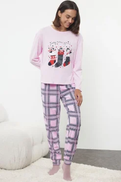 Conjunto pijama Navidad cuadros rosa