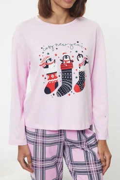 Conjunto pijama Navidad cuadros rosa
