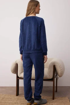 Conjunto pijama polar azul lunares