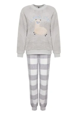 Conjunto pijama polar cuadros gris