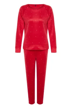 Conjunto pijama polar rojo lunares