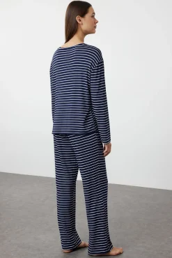 Conjunto pijama viscosa rayas azul arco iris