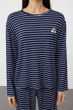 Conjunto pijama viscosa rayas azul arco iris