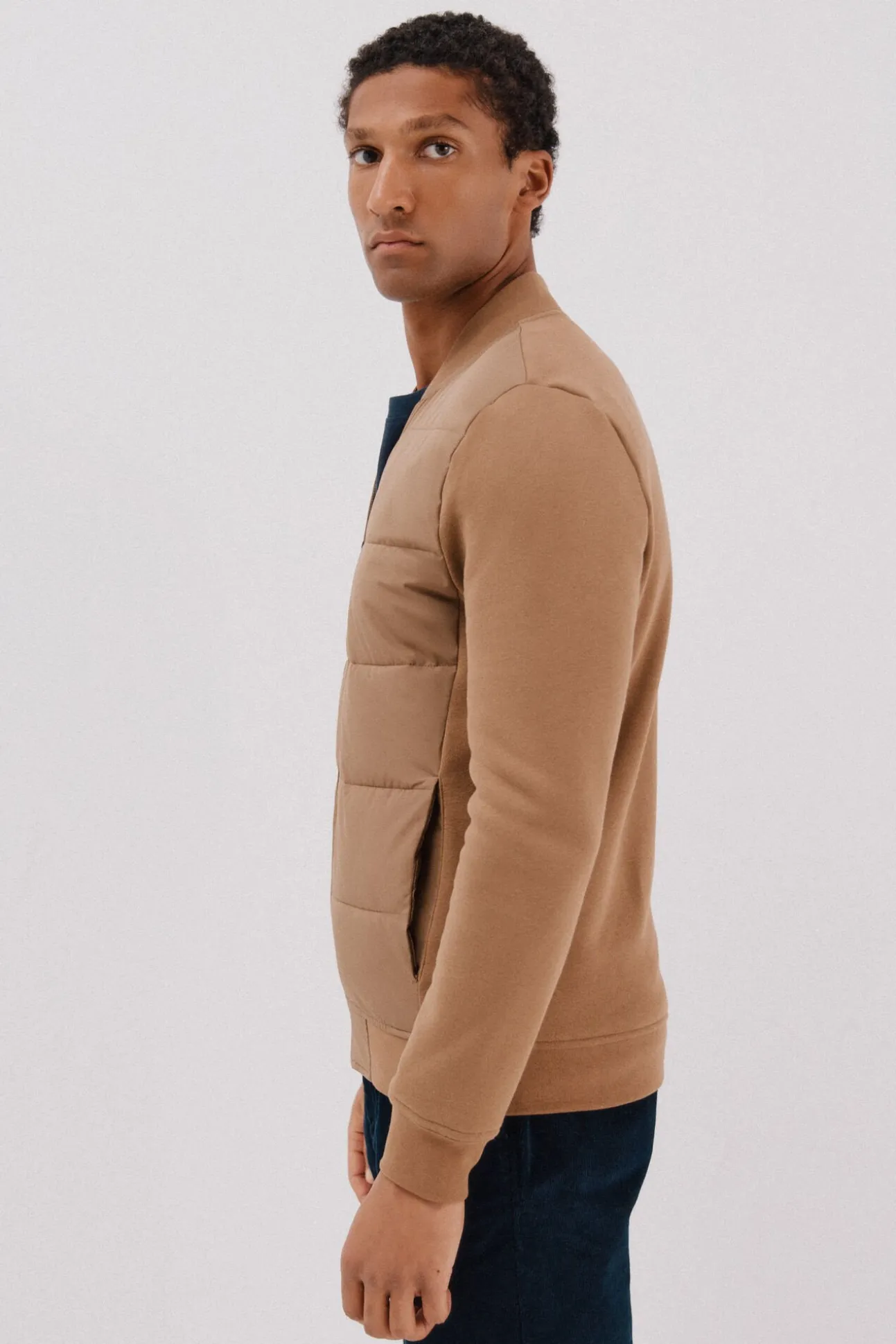 Cárdigan bomber tejido combinado