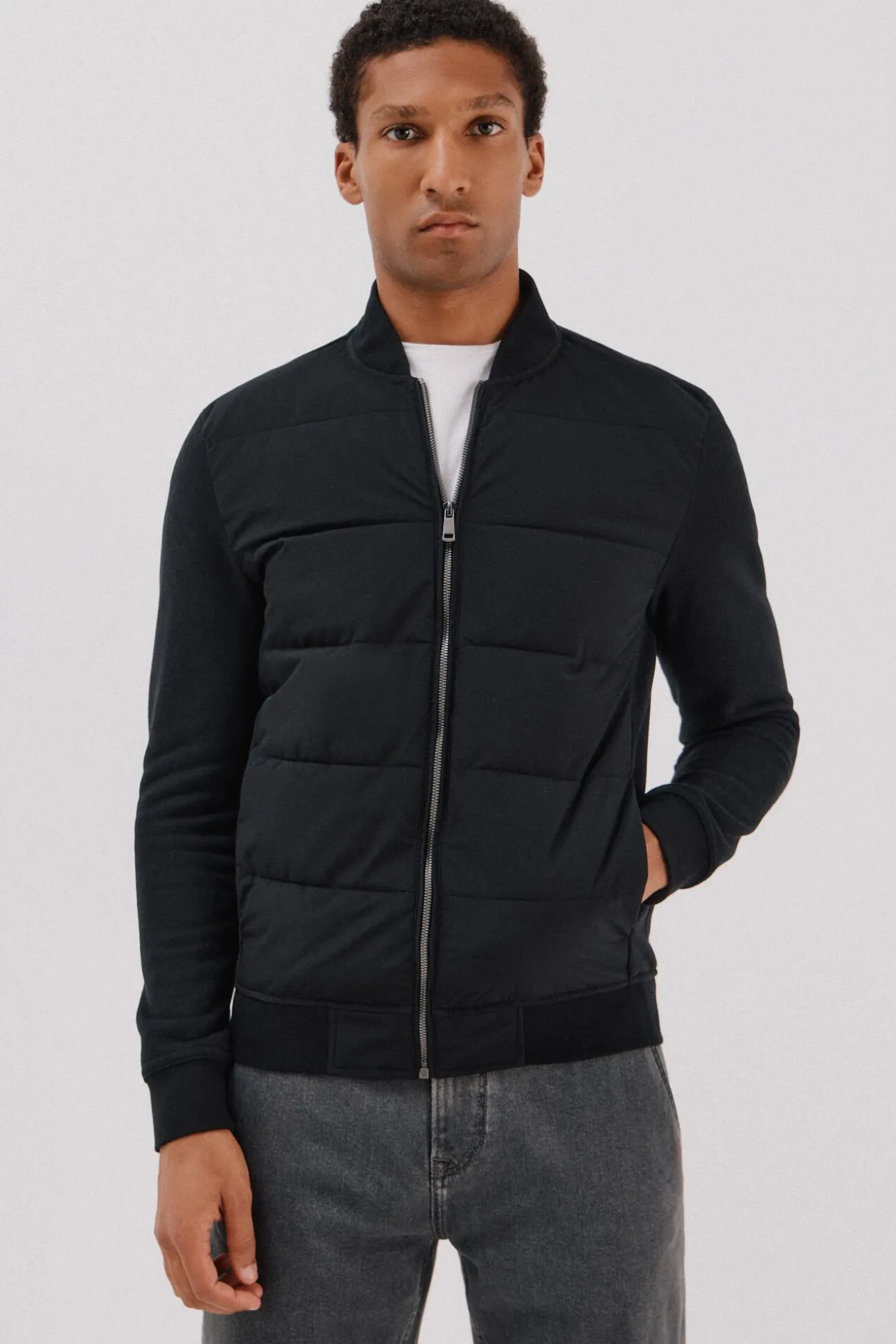 Cárdigan bomber tejido combinado