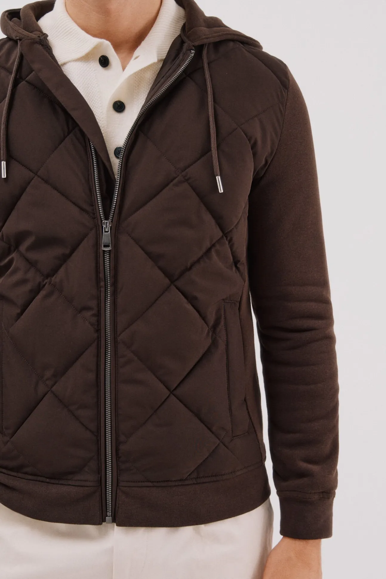 Cárdigan capucha tejido combinado