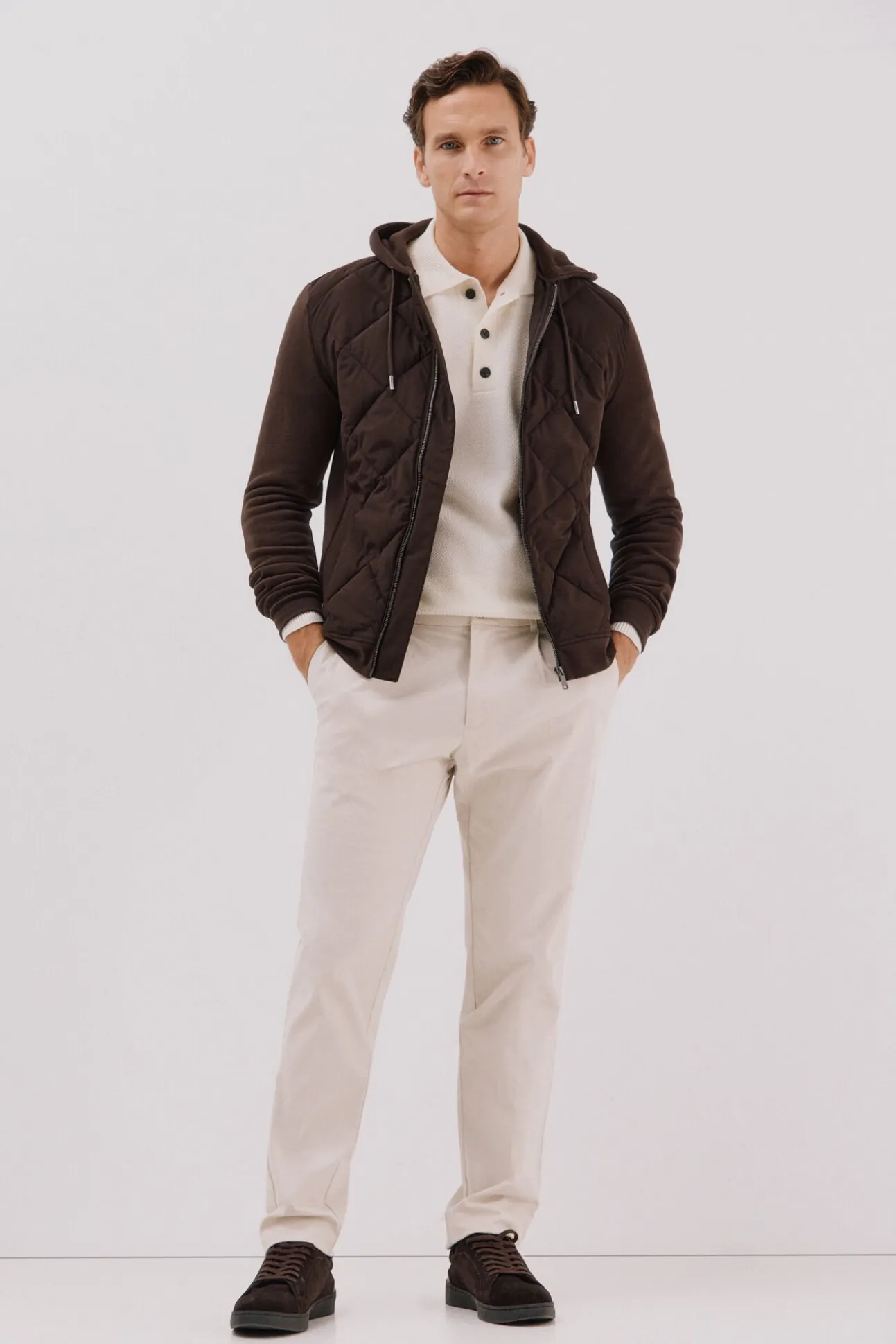 Cárdigan capucha tejido combinado