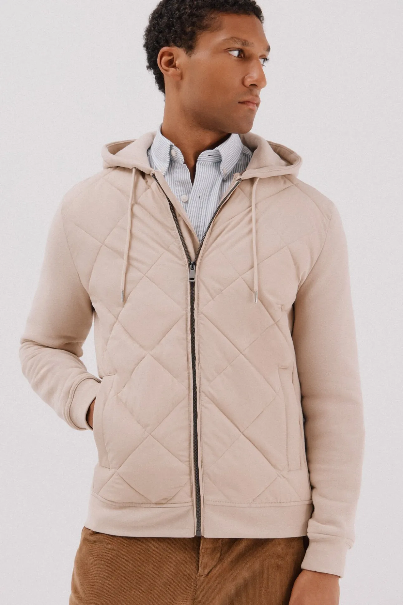 Cárdigan capucha tejido combinado