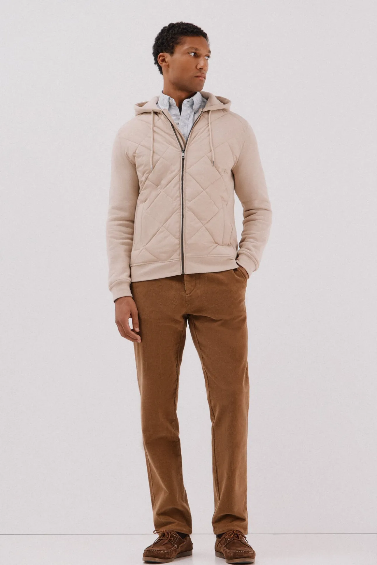 Cárdigan capucha tejido combinado