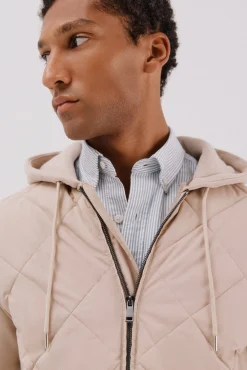 Cárdigan capucha tejido combinado