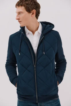 Cárdigan capucha tejido combinado