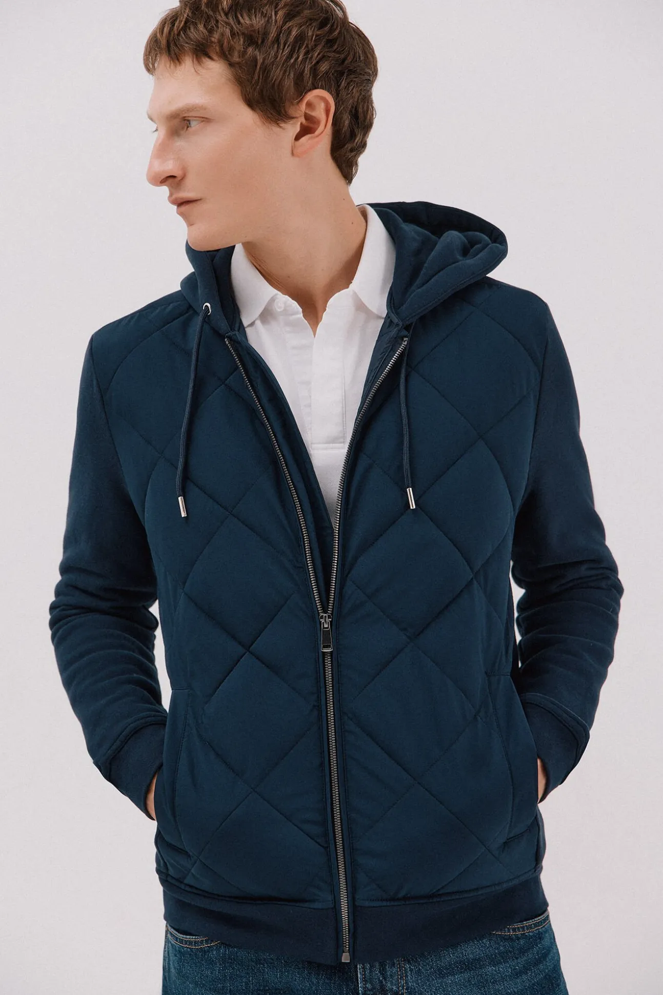 Cárdigan capucha tejido combinado