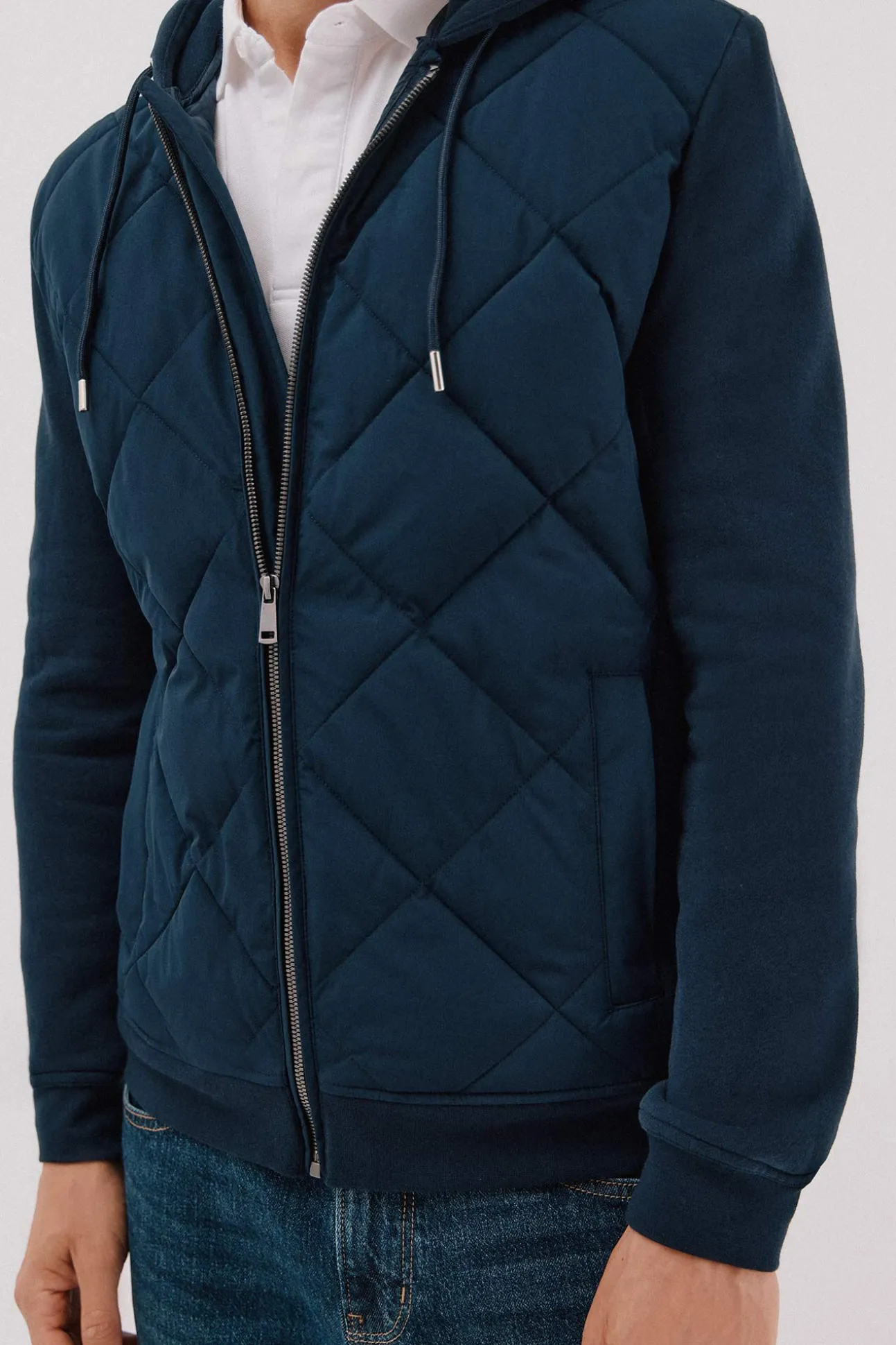 Cárdigan capucha tejido combinado