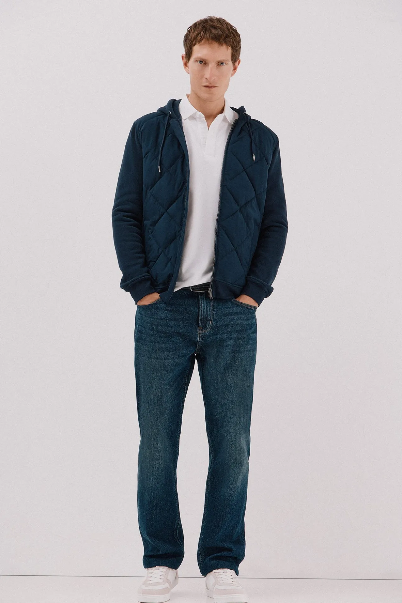 Cárdigan capucha tejido combinado