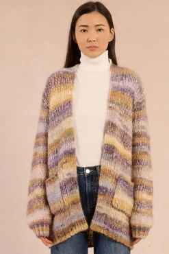 Cárdigan de mujer de manga larga estampado rayas