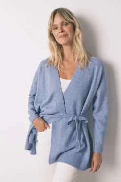 Cárdigan midi punto tricot azul