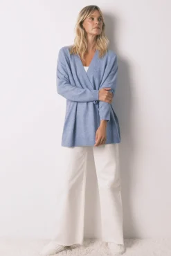 Cárdigan midi punto tricot azul