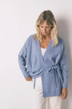 Cárdigan midi punto tricot azul